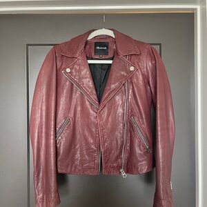Madewell Washed Leather Moto Jacket in Burgundy